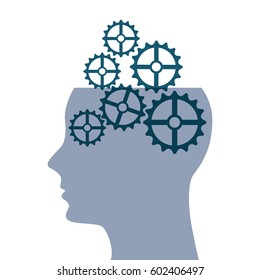 profile head with gear wheels over white background. teamwork concept. vector illustration