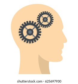Profile of the head with gears inside icon flat isolated on white background vector illustration
