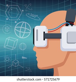 profile head with headset virtual reality vision 3d background