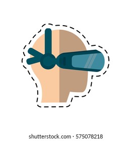 profile head with helmet virtual reality cut line