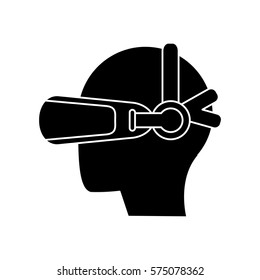 profile head with helmet virtual reality pictogram