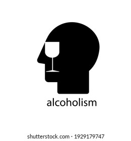 the profile of the head of a man with a glass inside. The concept of the problem of alcoholism. Logo. Alcoholics Anonymous Club. Black-and-white icon. Vector illustration svg