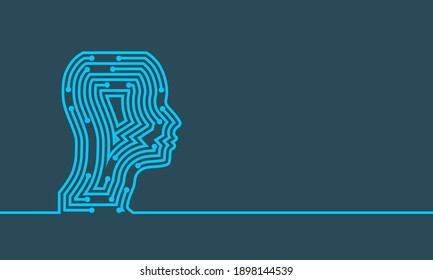 Profile of the head of a man. Scientific medical designs. Connected lines with dots. Robotics industry concept. Thin line style