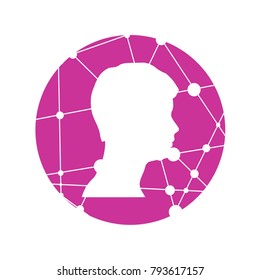 Profile of the head of a man. Scientific medical design. Molecule and communication pattern. Round icon with texture from connected lines with dots.