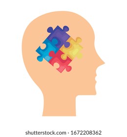 profile head with puzzle pieces vector illustration design