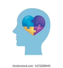 cabeza de perfil con piezas de rompecabezas diseño de ilustración vectorial