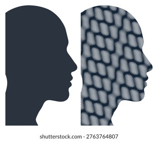 Profile head silhouette, dripping effect, abstract pattern, mental state.