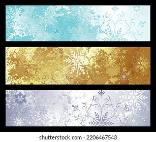 Profile header collection with jewelery, patterned snowflakes and sparkling, iridescent, textured backgrounds.