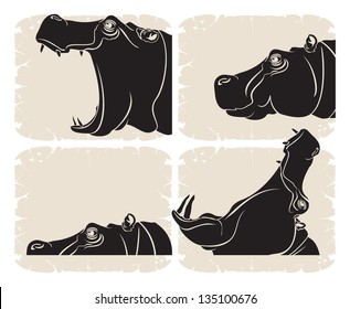 Profile hippopotamus head, vector