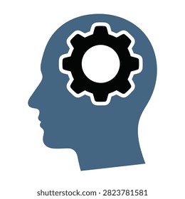 Profile of a human head with a cogwheel inside symbolizing ideas and innovation thinking concept