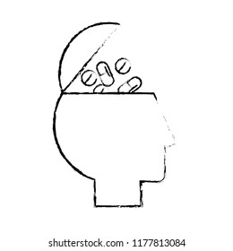 profile human head filled pills medication