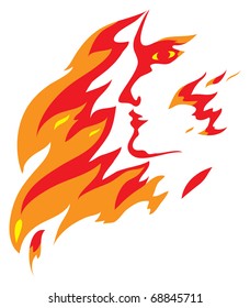 The profile of a human head, has created from flame