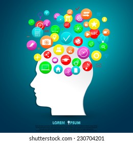 Profile of human head with icons