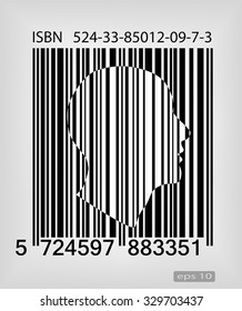 Profile of human head inside barcode concept in black and white