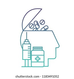 profile human head pills and bottle medical syringe