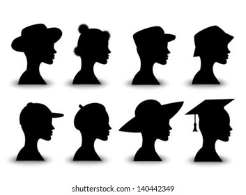 Profile of human silhouettes in different headdresses 