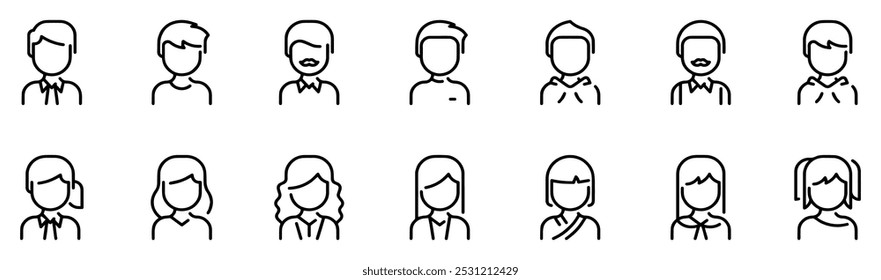 Profile icon. Avatar icons set. Male and female head line icon. Vector Illustration. EPS 10