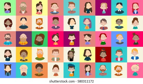 Profile Icon Avatar Image Group Casual People Big Crowd Diverse Ethnic Mix Race Banner Flat Vector illustration