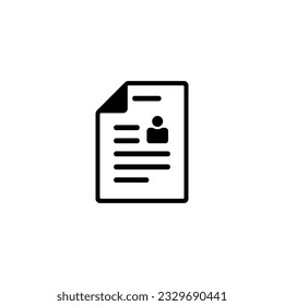 profile icon in black color on a white background, a sheet of paper with text and a person icon, personal data