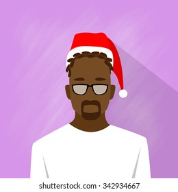 Profile Icon Businessman African American Race Male New Year Christmas Holiday Red Santa Hat Avatar Portrait Business Man Person Hipster Beard Face Flat Vector Illustration