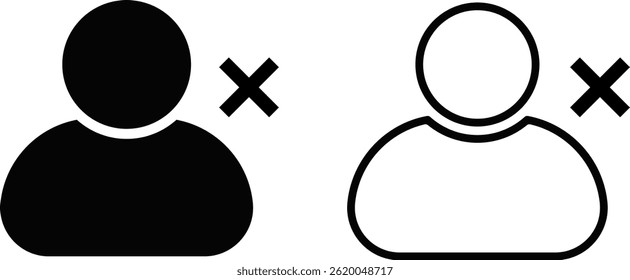 Profile icon with cross mark. user symbol. profile photo symbol. person signs
