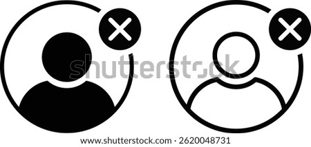 Profile icon with cross mark. user symbol. profile photo symbol. person signs
