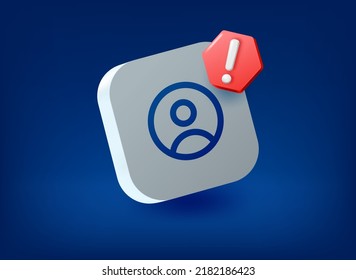 Icono de perfil con pictograma de punto de exclamación. Ilustración del vector 3d