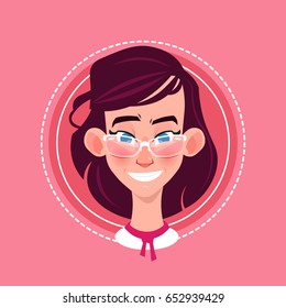 Profile Icon Female Emotion Avatar, Woman Cartoon Portrait Happy Smiling Face Flat Vector Illustration
