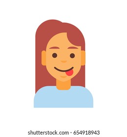 Profile Icon Female Emotion Avatar, Woman Cartoon Portrait Happy Smiling Face Showing Tongue Vector Illustration