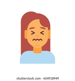 Profile Icon Female Emotion Avatar, Woman Cartoon Portrait Sad Face Vector Illustration