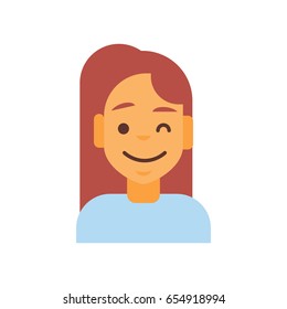 Profile Icon Female Emotion Avatar, Woman Cartoon Portrait Happy Smiling Face Winking Vector Illustration