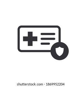 Profile icon. Id card. Personal document. Identification card icon. Medical card. Medical record. Doctor id. Staff card. Data security. Personnel protection. Profile protection. Shield icon. Health 