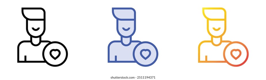 ícone de perfil. Design de estilo linear, preenchimento azul e gradiente isolado em plano de fundo branco