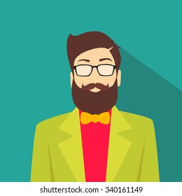Profile Icon Male Avatar Man Hipster Style Fashion Cartoon Guy Beard Glasses Portrait Casual Person Silhouette Face Flat Design Vector Illustration