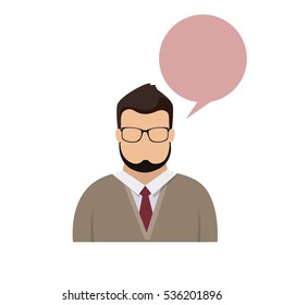 Profile Icon Male Avatar Man, Hipster Cartoon Guy Beard Portrait, Casual Person Silhouette Face with Chat Bubble Flat Vector Illustration