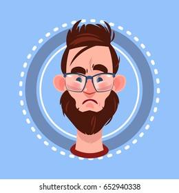 Profile Icon Male Emotion Avatar, Man Cartoon Portrait Sad Face Flat Vector Illustration