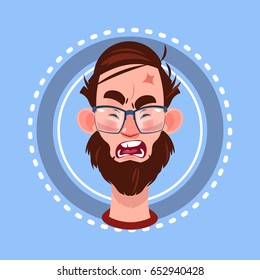 Profile Icon Male Emotion Avatar, Man Cartoon Portrait Sad Face Flat Vector Illustration