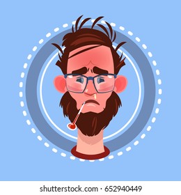 Profile Icon Male Emotion Avatar, Man Cartoon Portrait Feeking Sick Face Flat Vector Illustration