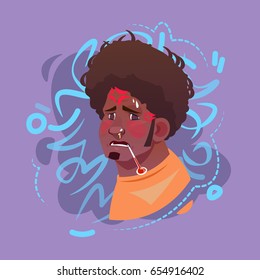 Profile Icon Male Emotion Avatar, Hipster Man Cartoon Portrait Feeling Sick Fever Face Flat Vector Illustration