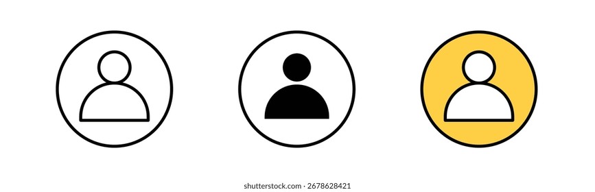 Icono de Perfil en estilos de contorno, sólido y relleno de color con trazo negro. estilo plano de usuario, aislado sobre fondo blanco. Ilustración vectorial editable, formato EPS 10. adecuado para App de Web y móviles