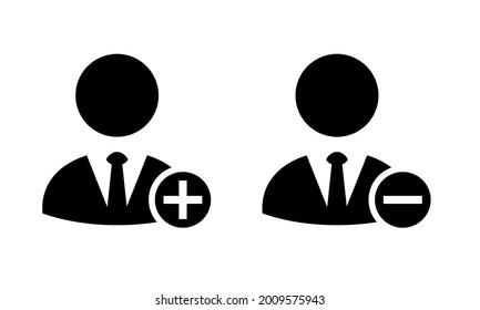 Profile icon with round minus and plus buttons. Add or remove user icon. Illustration vector