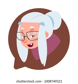 Profile Icon Senior Female Head In Chat Bubble Isolated, Elderly Woman Avatar Cartoon Character Portrait Flat Vector Illustration