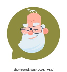 Profile Icon Senior Male Head In Chat Bubble Isolated, Man Avatar Cartoon Character Portrait Flat Vector Illustration