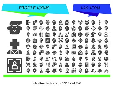 profile icon set. 120 filled profile icons.  Collection Of - Avatar, Portrait, Psychology, Login, User, Mind, Man, George washington, Curriculum, Placeholder, Network, Cat, Human