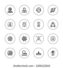 Profile icon set. collection of 16 outline profile icons with beam, businessman, group, man, network, operator, networking, people, psychology, user icons.