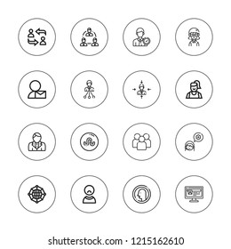 Profile icon set. collection of 16 outline profile icons with businessman, group, network, operator, people, profile, stumbleupon, woman icons.