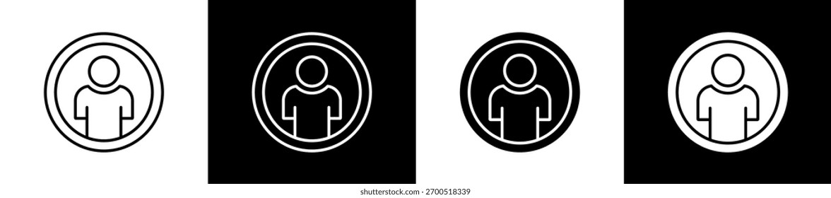 Conjunto de iconos de Perfil en línea y estilo de glifo sobre fondo blanco y negro