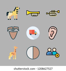 profile icon set. vector set about contrast, giraffe, beard and trumpet icons set.