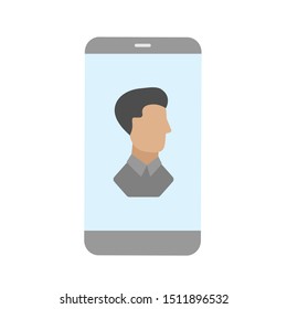 Profile icon in the smartphone. Flat cartoon character isolated on white background