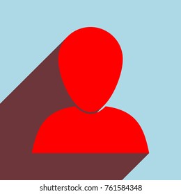 Profile Icon. Vector. Red flat icon with infinte wine shadow to left down corner at sky background.